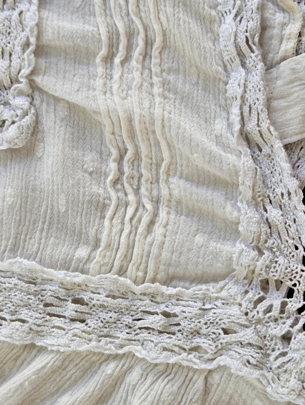 American Eagle Lace Shell Top Babydoll Tank Blouse Flowy Trapeze Gauzy Ivory L - Picture 7 of 13